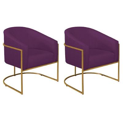 Kit 02 Poltronas Luiza Base De Ferro Dourado Suede Roxo