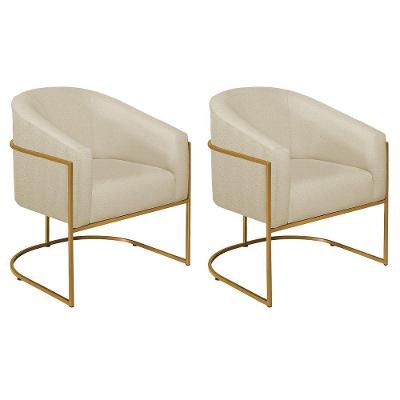 Kit 02 Poltronas Luiza Base De Ferro Dourado Suede Preto
