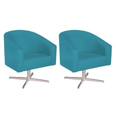 Kit 02 Poltronas Luiza Base Giratória De Metal Suede Azul Turquesa