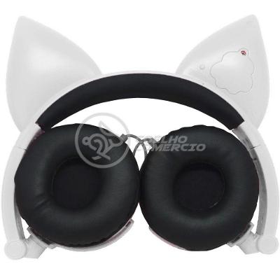 Fone De Ouvido Gatinho Fox Fio C/ Led Infantil Branco