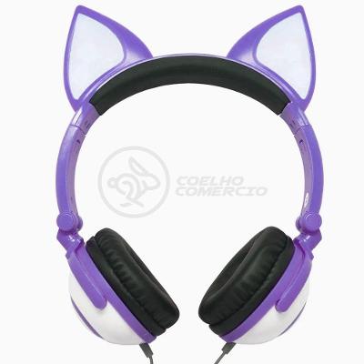 Fone De Ouvido Gatinho Fox Fio C/ Led Infantil Roxo