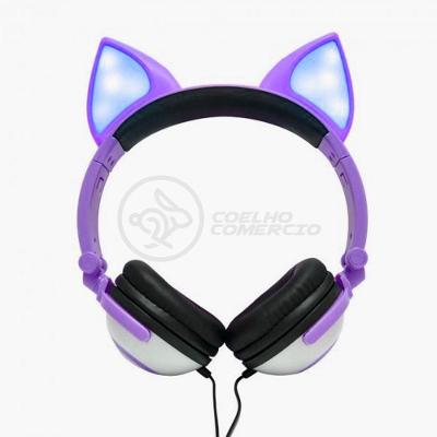 Fone De Ouvido Gatinho Fox Fio C/ Led Infantil Roxo