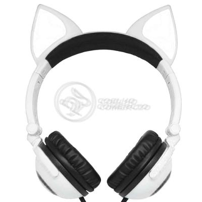 Fone De Ouvido Gatinho Led Dobrável Microfone Branco