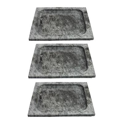 Kit 3 Pratos Quadrado Raso Servir Porção Pedra Sabão P 20X20