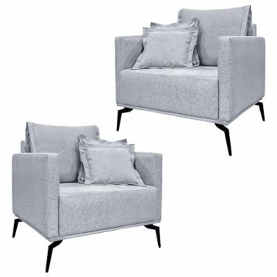Kit 2 Poltronas Pés Em Aço Stagno Linho Cinza Rustico