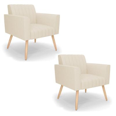 Kit 2 Poltronas Viena Gomada Linho Pés Palito Natural - D'rossi Cor A19 Bege