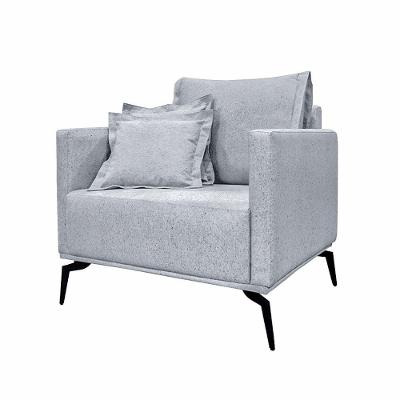Poltrona Decorativa Pés Em Aço Stagno Linho Cinza Rustico
