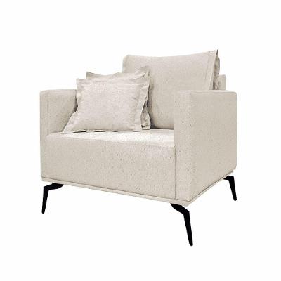 Poltrona Decorativa Pés Em Aço Stagno Off White Rústico