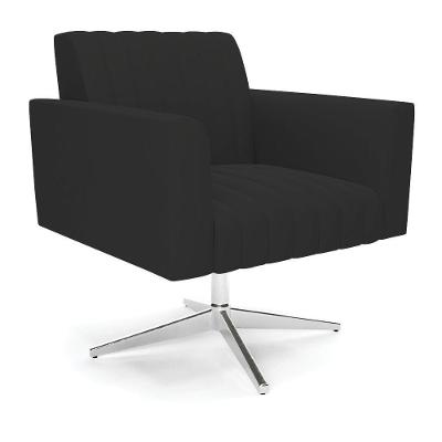 Poltrona Giratória Viena Gomada Veludo Base Cromada - D'rossi Cor Preto