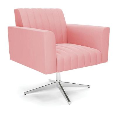 Poltrona Giratória Viena Gomada Suede Base Cromada - D'rossi Cor Rose