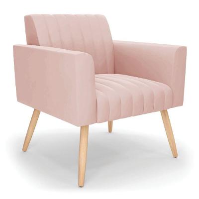 Poltrona Viena Gomada Veludo Pés Palito Natural - D'rossi Cor Rose