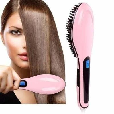 Escova Alisadora De Cabelo Magic Hair Elétrica Bivolt 230º Lcd Rosa