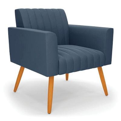 Poltrona Viena Gomada Suede Pés Palito Castanho - D'rossi Cor Azul Marinho