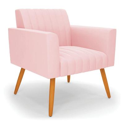 Poltrona Viena Gomada Suede Pés Palito Castanho - D'rossi Cor Rosa Bebê
