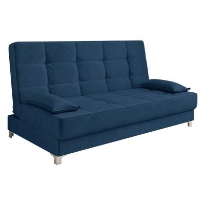 Sofá Cama 193 Cm Veludo Pés Plástico Cromado Azul Marinho