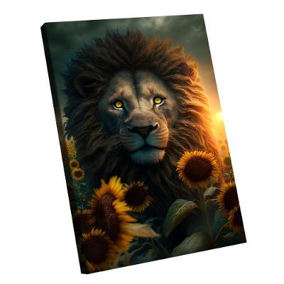 Quadro Leão Girassol Br Artes Pequeno 60x40
