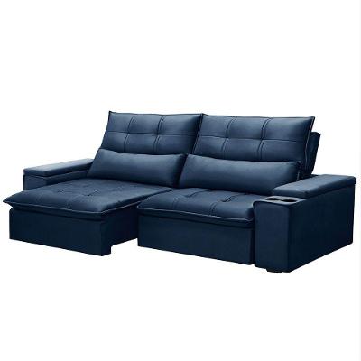 Sofá Retrátil Reclinável 3 Lugares 210Cm Moritz F05 Veludo Azul - Mpozenato