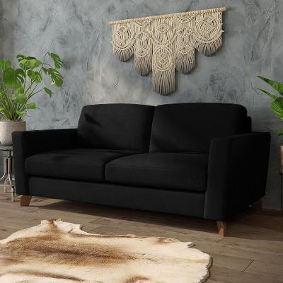 Sofá Sala De Estar Living 3 Lugares 200cm Presley Pés Madeira Veludo Preto G52 - Gran Belo