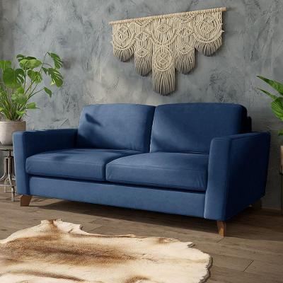 Sofá Sala De Estar Living 3 Lugares 240cm Presley Pés Madeira Veludo Azul Marinho G52 - Gran Belo
