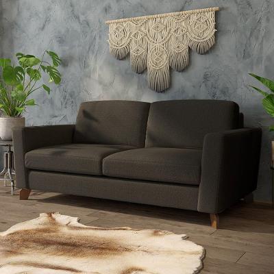 Sofá Sala De Estar Living 3 Lugares 240cm Presley Pés Madeira Linho Marrom G52 - Gran Belo