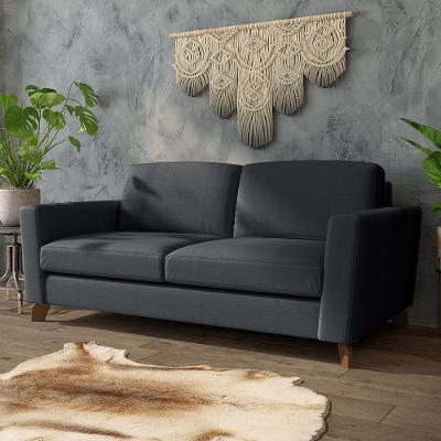 Sofá Sala De Estar Living 3 Lugares 260cm Presley Pés Madeira Linho Cinza Escuro G52 - Gran Belo
