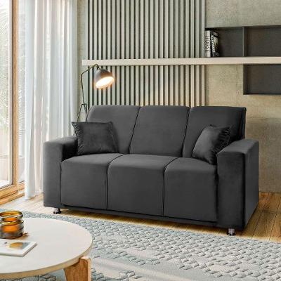 Sófa 3 Lugares Fixo Tokyo Veludo Cinza Chumbo - Speciale Home Cinza