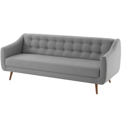 Sofá-cama 3 Lugares Retrô Mimo Botonê Daf Móveis 210 Cm Madeira Eucalipto Veludo Cinza Base Madeira