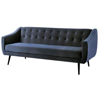 Sofá-cama 3 Lugares Retrô Mimo Botonê Daf Móveis 210 Cm Madeira Eucalipto Veludo Azul Base Madeira