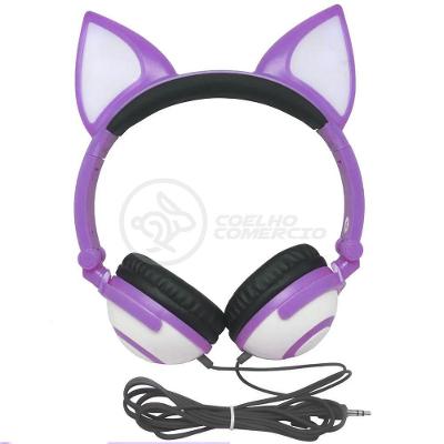 Fone De Ouvido Gatinho Fox Fio C/ Led Infantil Roxo