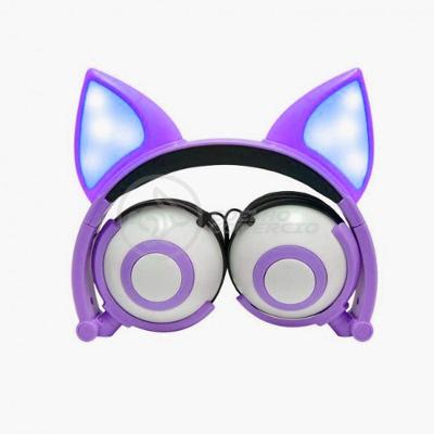 Fone De Ouvido Gatinho Fox Fio C/ Led Infantil Roxo