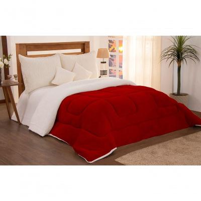 Edredom Coberdrom Queen Sherpa Pele De Carneiro C- Soft Vermelho