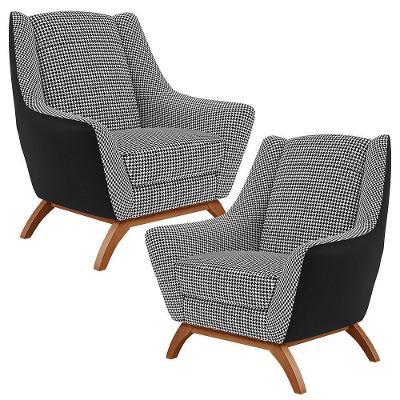 Kit 02 Poltronas Corano Preto C-05 Pied Poule