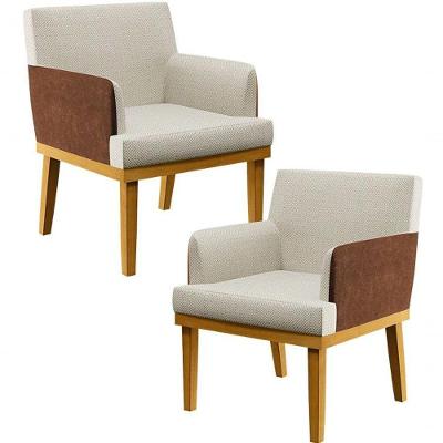 Kit 02 Poltronas Decorativa Base Mel Beatriz W01 Linho Champagne Couríssimo Marrom