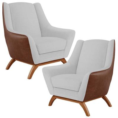 Kit 02 Poltronas Marrom B-38 Linho Cinza D-315