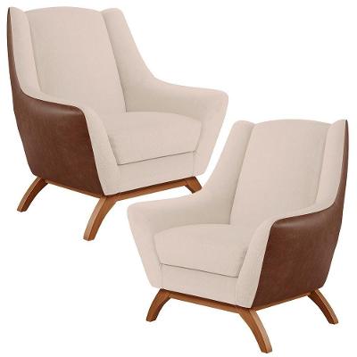 Kit 02 Poltronas Marrom B-38 Linho Bege C-107