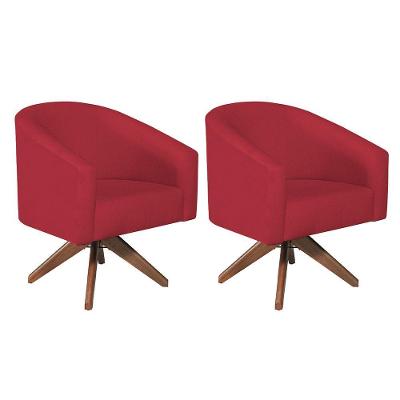 Kit 02 Poltronas Luiza Base Giratória De Madeira Suede Vermelho