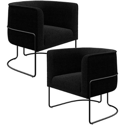 Kit 02 Poltronas Para Sala De Estar Decorativa Fixa Base Aço Preto Betina D02 Bouclê Preto