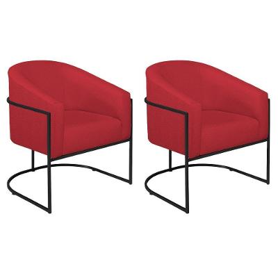 Kit 02 Poltronas Luiza Base De Ferro Preto Suede Vermelho