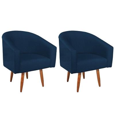 Kit 02 Poltronas Luiza Pés Palito Suede Azul Marinho