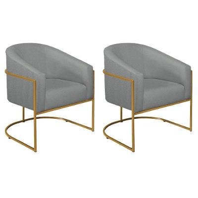 Kit 02 Poltronas Luiza Base De Ferro Dourado Suede Cinza