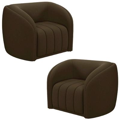 Kit 2 Poltronas Decorativa Para Sala 112cm Meris M22 Veludo Marrom - Mpozenato