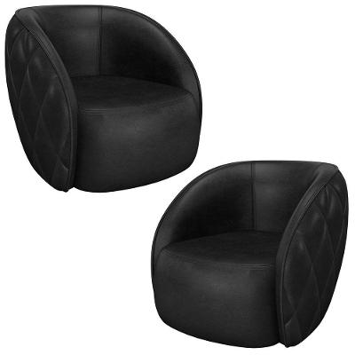 Kit 2 Poltronas Decorativa Para Sala 90cm Tressê Zion M22 Sintético Preto - Mpozenato