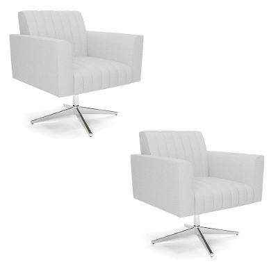 Kit 2 Poltronas Giratória Viena Gomada Linho Base Cromada - D'rossi Cor A05 Cinza