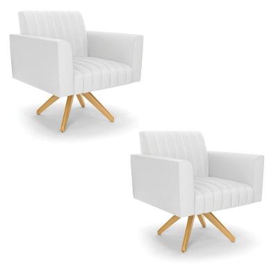 Kit 2 Poltronas Giratória Viena Gomada Corino Base De Madeira Ma30 - D'rossi Cor Branco