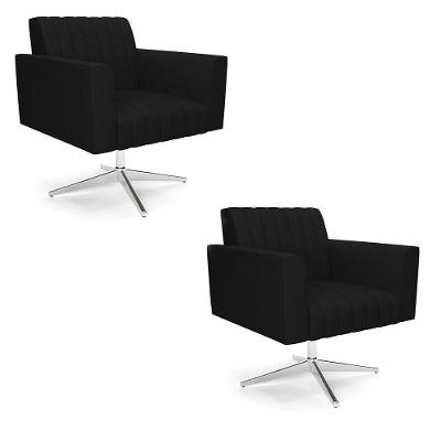 Kit 2 Poltronas Giratória Viena Gomada Linho Base Cromada - D'rossi Cor A79 Preto