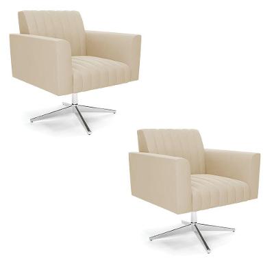Kit 2 Poltronas Giratória Viena Gomada Suede Base Cromada - D'rossi Cor Bege