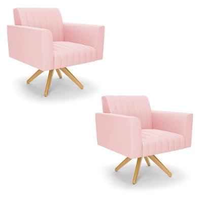 Kit 2 Poltronas Giratória Viena Gomada Suede Base De Madeira Ma30 - D'rossi Cor Rosa Bebê