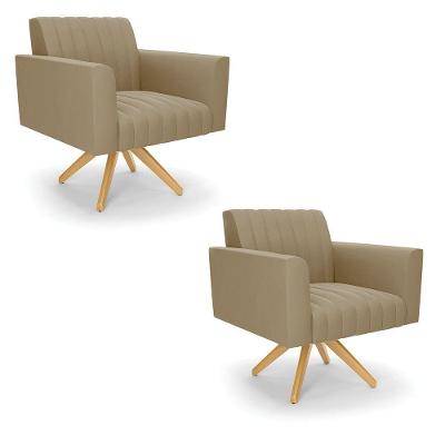 Kit 2 Poltronas Giratória Viena Gomada Suede Base De Madeira Ma30 - D'rossi Cor Marrom Rato