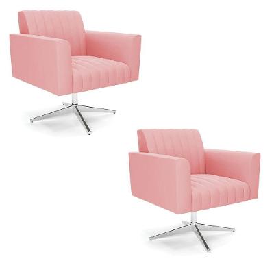 Kit 2 Poltronas Giratória Viena Gomada Suede Base Cromada - D'rossi Cor Rose
