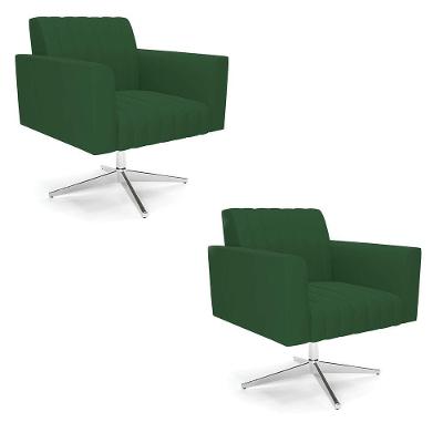 Kit 2 Poltronas Giratória Viena Gomada Veludo Verde Base Cromada - D'rossi